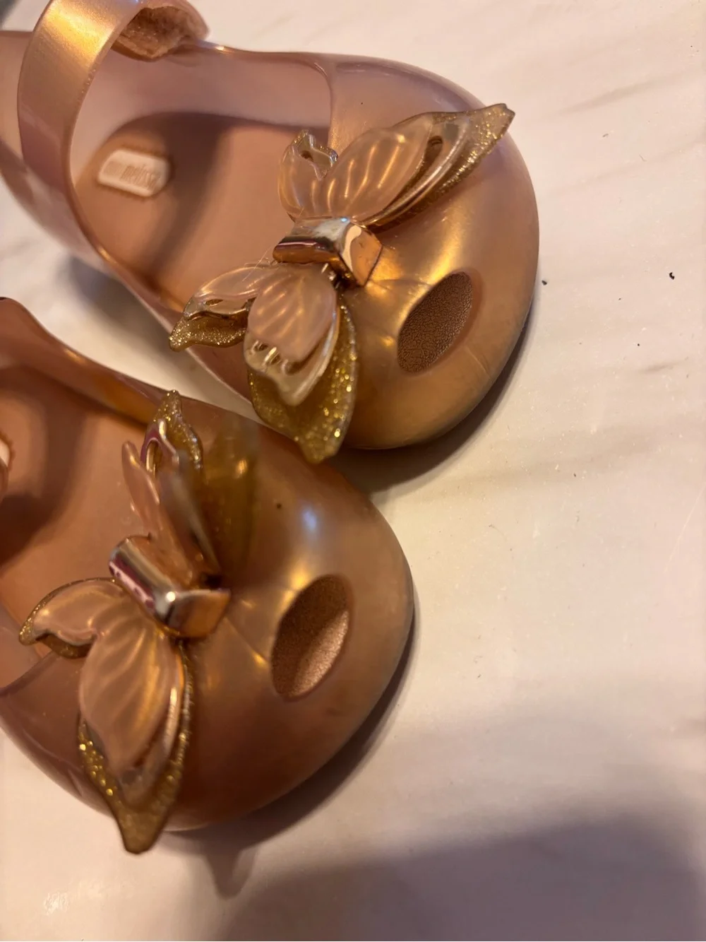 Mini Melissa Girls Size 8 Gold Butterfly Mary Jane Jelly Shoes